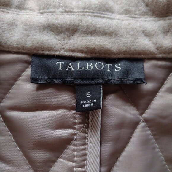 Talbots Wool Blend Quilted Blazer Jacket Beige Knit Sleeve Womens Size 6 Classic - Picture 5 of 8